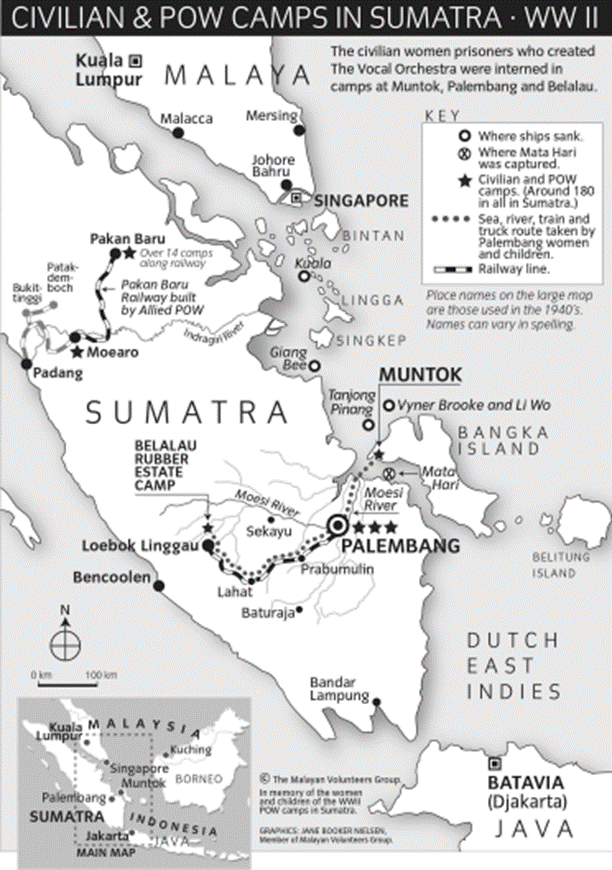 Map of POW camps in Sumatra in World War 2